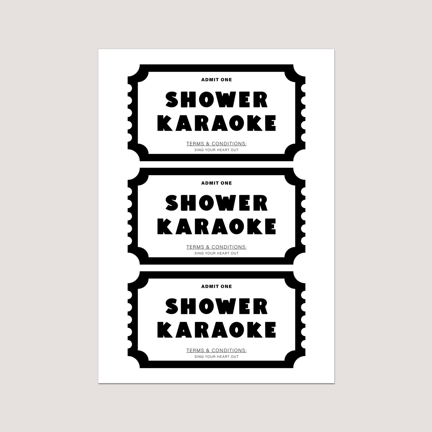 'Shower Karaoke Ticket' Art Print