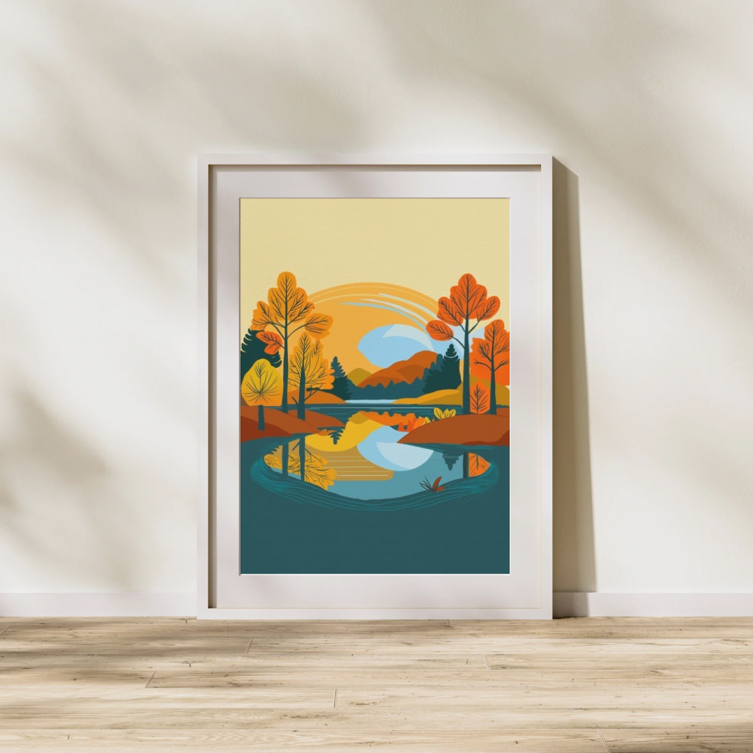 Autumn Lake Wall Art Print - Chris Can Draw