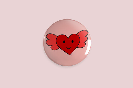 Winged Heart Button Pin - Chris Can Draw