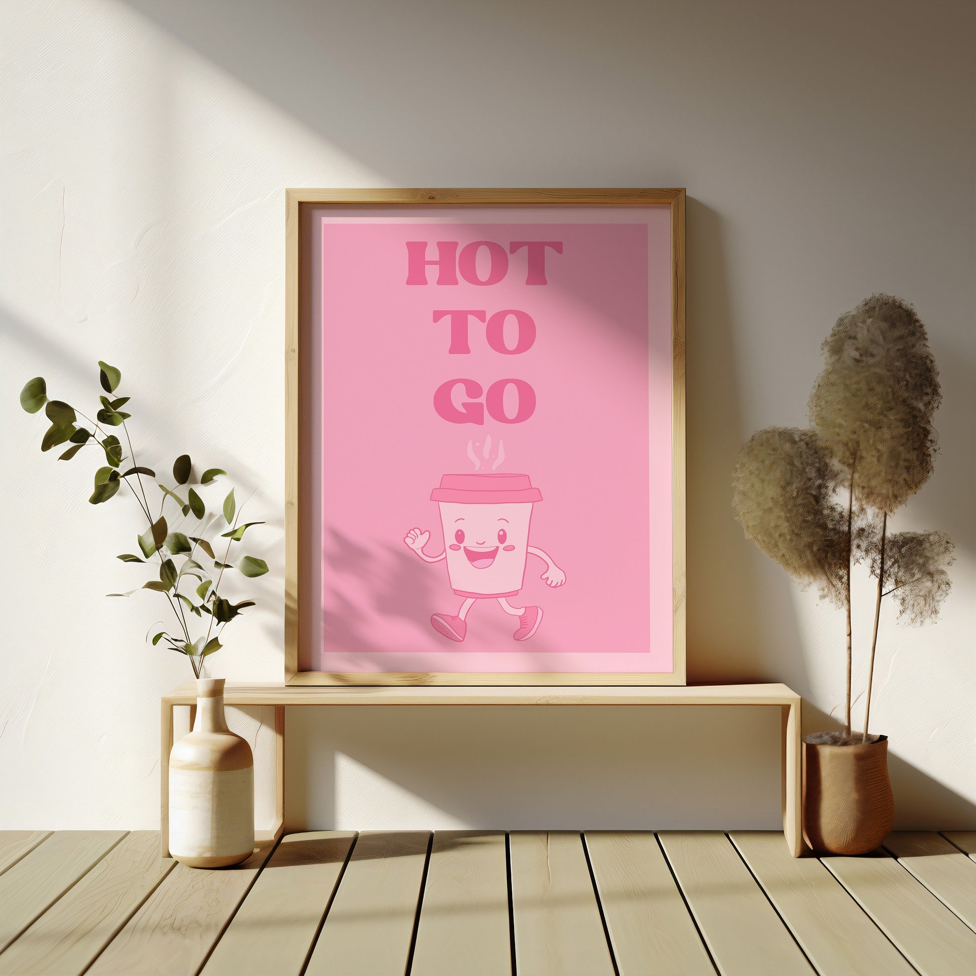 Hot to Go Coffee Print - Fun and Quirky Wall Art with Cartoon Coffee Cup for Coffee Lovers