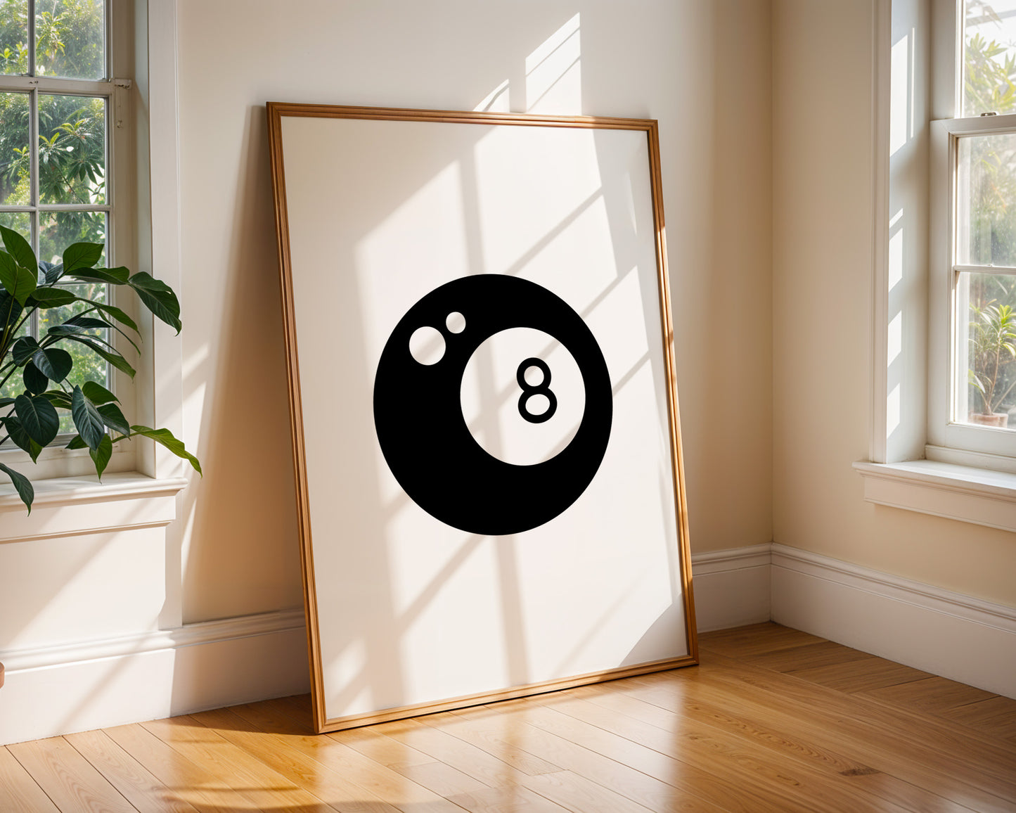 Magic 8 Ball graphic art print in bold black and white, designed by Chris Can Draw.