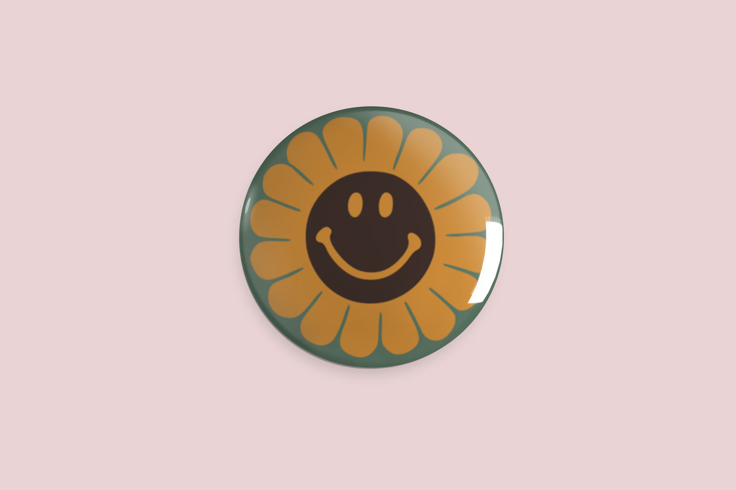 Retro Flower Smiley Button Pin - Chris Can Draw