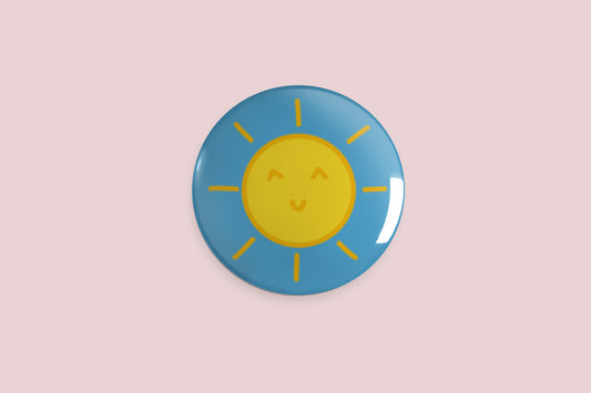 Happy Sunshine Button Pin - Chris Can Draw