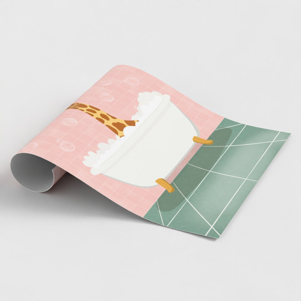 Roll of paper with a design of a  giraffe pink background